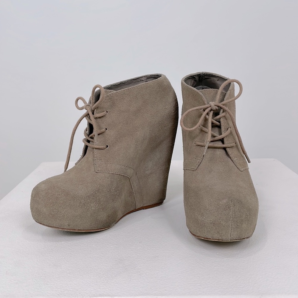 Wild Pair Tan Suede Wedge Booties